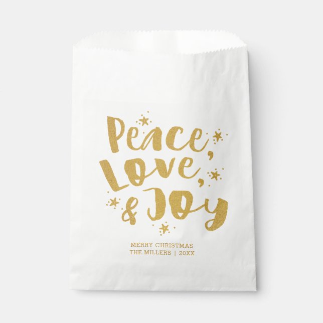 Rustic Gold Peace Love & Joy Holiday Christmas Favour Bag (Front)