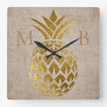 Rustic Gold Pineapple Burlap 2 Initial Monogram