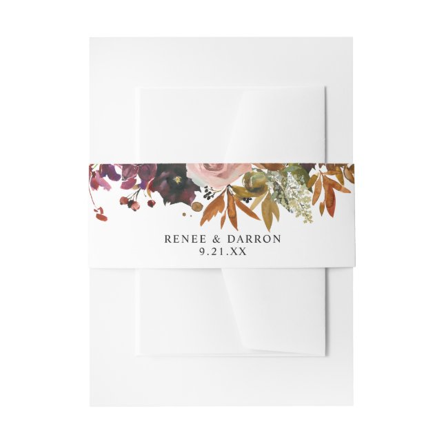 Rustic Gold, Purple, & Blush Pink Floral Invitation Belly Band (Front Example)
