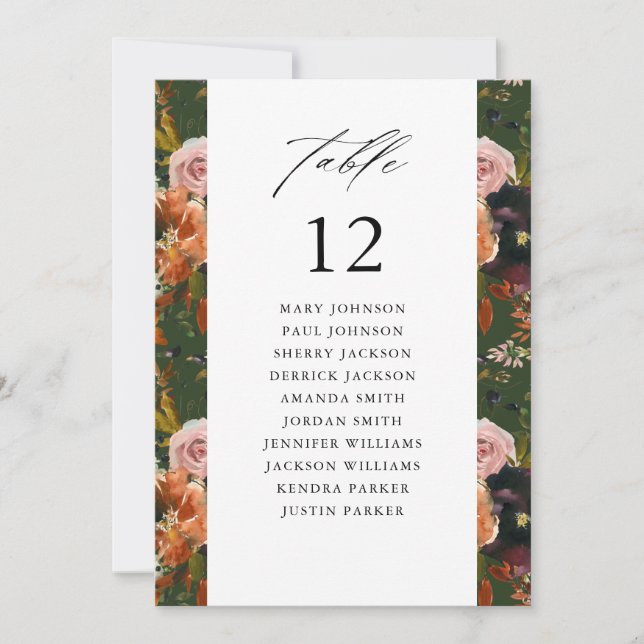 Rustic Gold, Purple Gre Table Number Seating Chart (Front)