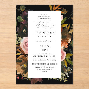 Rustic Gold, Purple, & Pink Floral 4 Black Acrylic Invitations