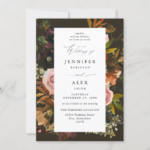 Rustic Gold, Purple, & Pink Floral 4-Brown Wedding Invitation