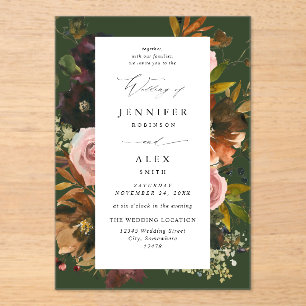 Rustic Gold, Purple, & Pink Floral 4 Green Acrylic Invitations