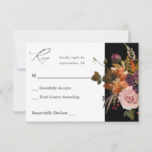 Rustic Gold, Purple & Pink Floral no Meal- Blac V2 RSVP Card