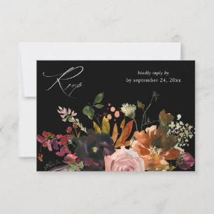 Rustic Gold, Purple & Pink Floral with Meal V2- BK RSVP Card