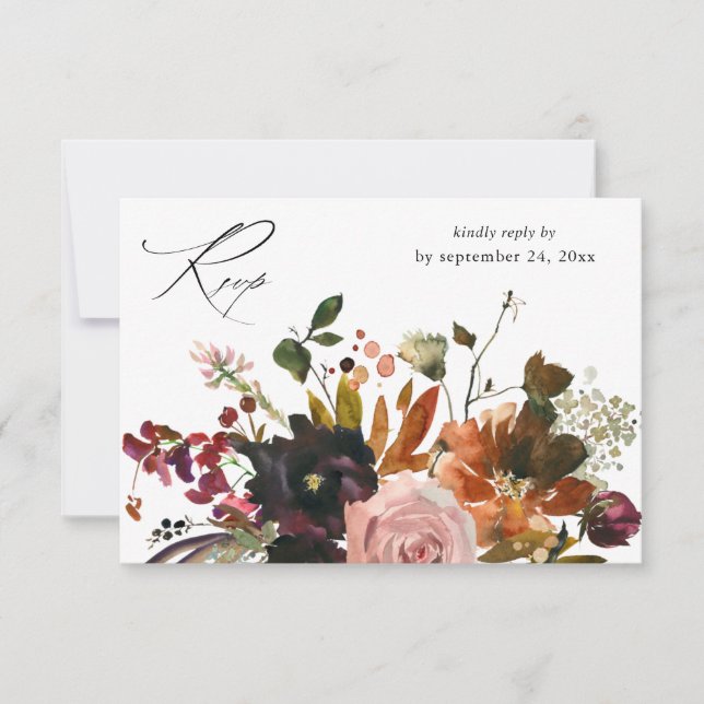 Rustic Gold, Purple & Pink Floral with Meal V2 RSVP Card (Front)