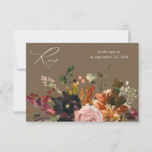 Rustic Gold, Purple & Pink Floral with Meal V2- TA RSVP Card
