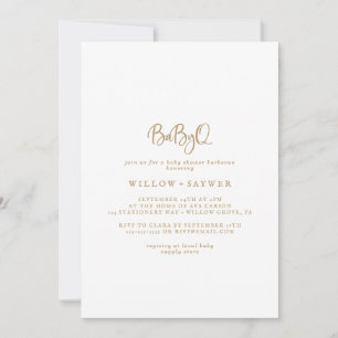 Rustic Gold Script BabyQ Baby Shower Barbecue Invitation