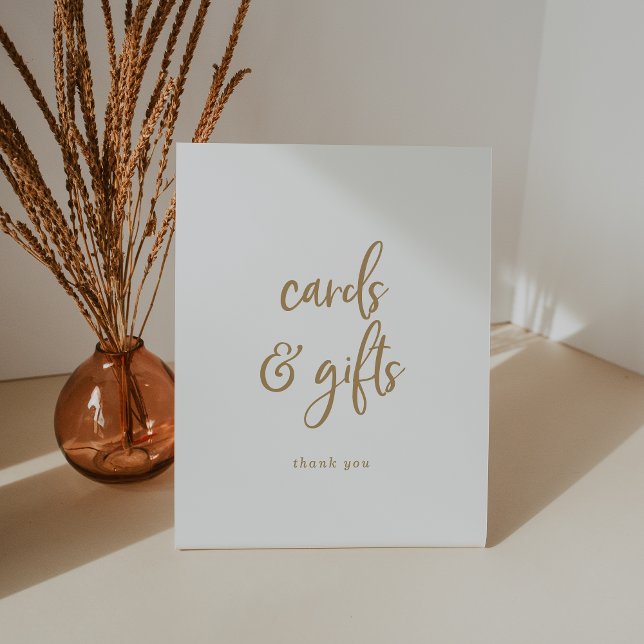 Rustic Gold Script Cards and Gifts Pedestal Sign (Creator Uploaded)