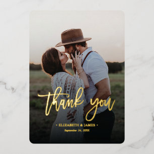 Rustic Gold Script Photo Thank You Wedding