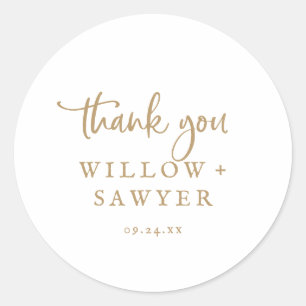 Rustic Gold Script Thank You Wedding Favour Sticke Classic Round Sticker