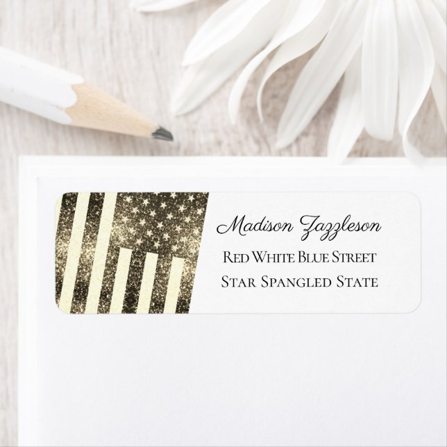Rustic gold sepia Sparkles USA flag  Return Address Label (Insitu)