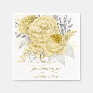 Rustic Gold Silver Floral Wedding Thank You Napkin