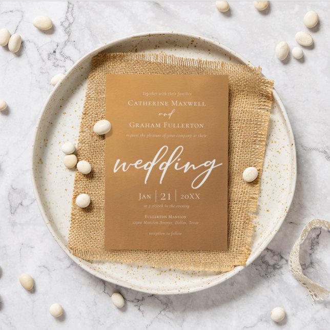 Rustic Gold Simple Typography Elegant Fall Wedding Invitation (Creator Uploaded)