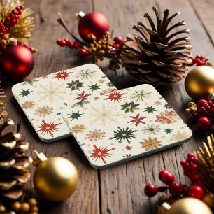Rustic Gold Snowflakes pattern Holidays Coaster