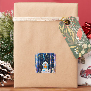 Rustic Gold Snowflakes Winter Home Night  Square Sticker