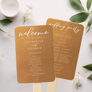 Rustic Gold Typography Chic Wedding Program Hand Fan