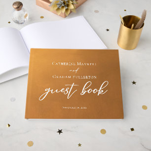 Rustic Gold Typography Earth Tone Fall Wedding Guest Book