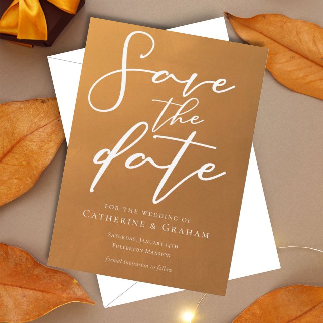 Rustic Gold Typography Earth Tone Trendy Fall Save The Date (Creator Uploaded)