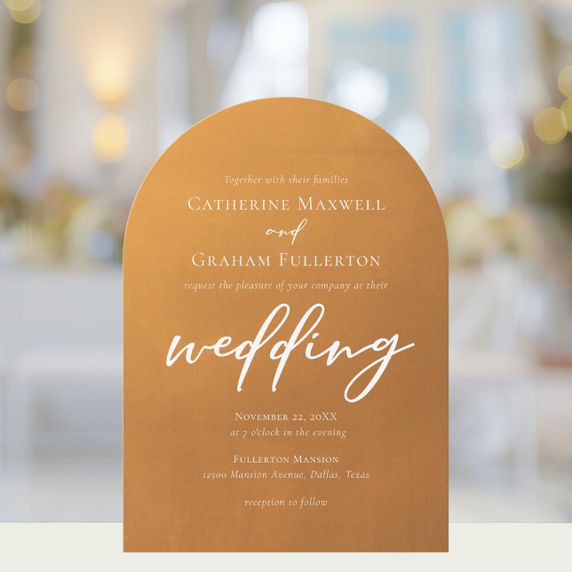 Rustic Gold Typography Elegant Boho Arch Wedding Invitation (Creator Uploaded)