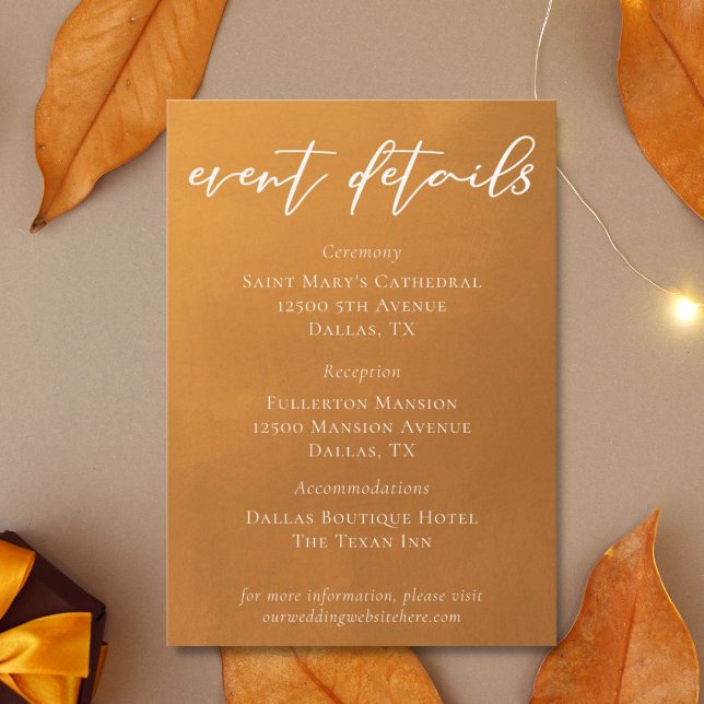 Rustic Gold Typography Fall Wedding Event Details Enclosure Card (Creator Uploaded)