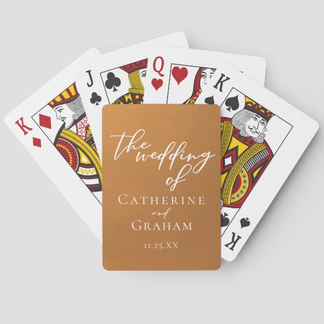 Rustic Gold Typography Personalised Wedding Playing Cards (Back)
