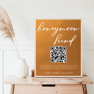 Rustic Gold Wedding Honeymoon Fund QR Code Poster
