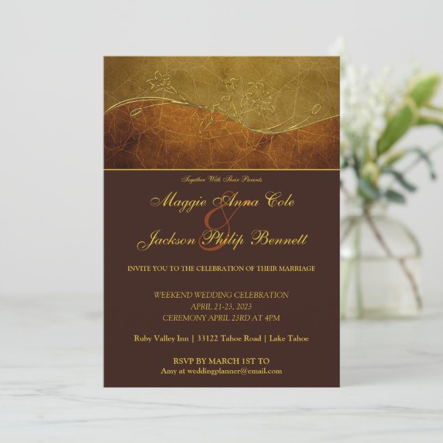 Rustic Gold Wedding Invitation (Standing Front)