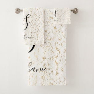 Rustic Gold White Artsy Patterns Monogram Initials Bath Towel Set