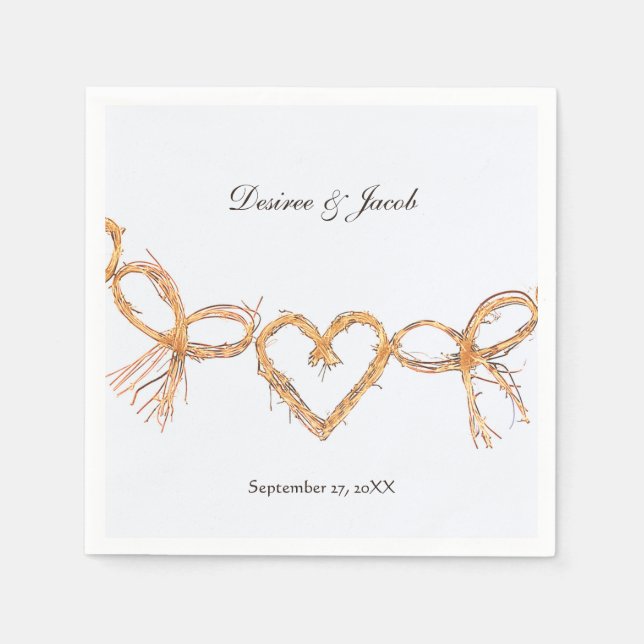 Rustic Gold White Hearts Country Wedding Napkins (Front)