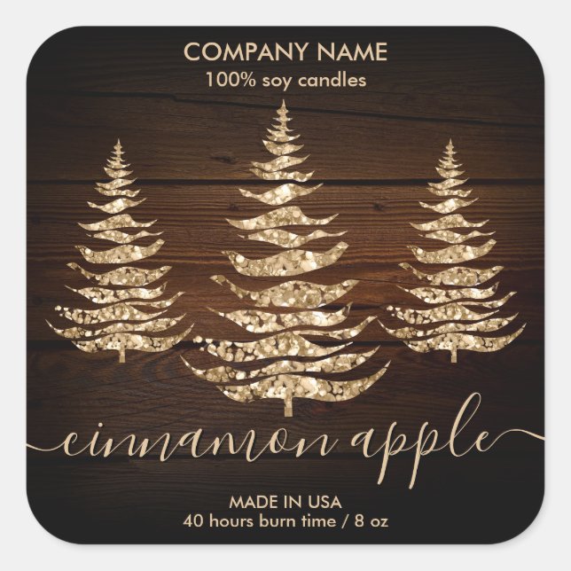 Rustic Gold Wood Christmas Tree Candle label (Front)