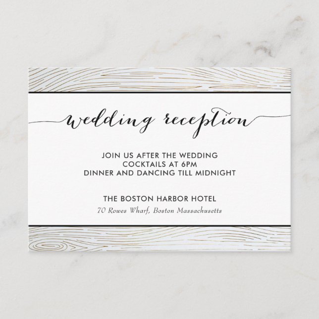Rustic Gold Wood Grain Wedding Reception Card (Front)