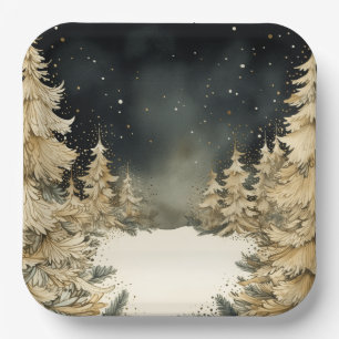 Rustic Golden Christmas Paper Plate
