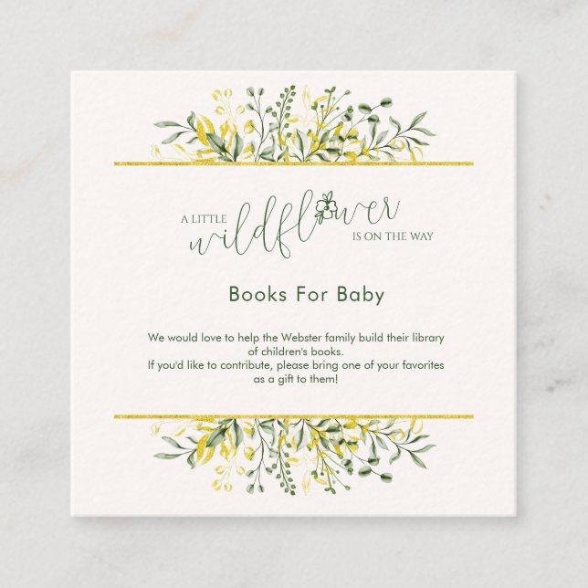 Rustic Golden Frame Wildflower Books for Baby  Enclosure Card (Front)