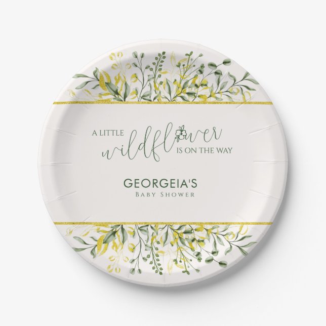Rustic Golden Frame Wildflower on the Way  Paper Plate (Front)