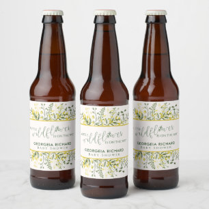 Rustic Golden Frame Wildflower on Way Baby Shower Beer Bottle Label