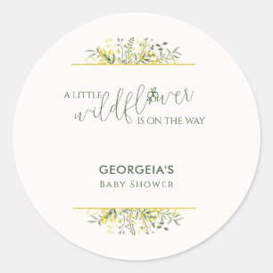 Rustic Golden Frame Wildflower on Way  Baby Shower Classic Round Sticker