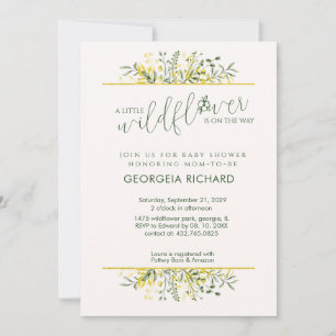 Rustic Golden Frame Wildflower on Way  Baby Shower Invitation
