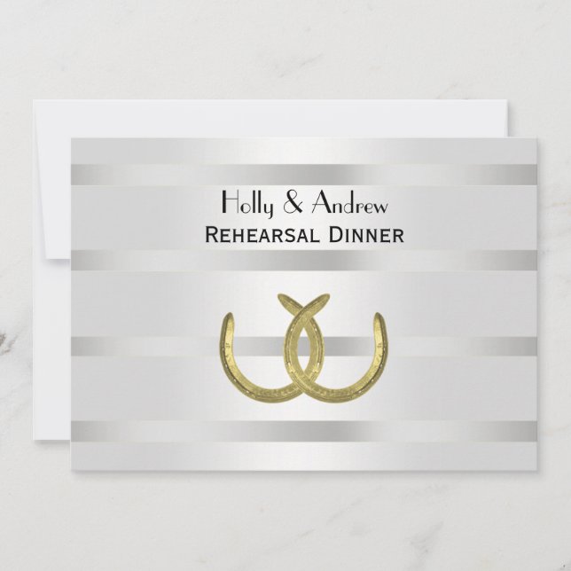 Rustic Golden Horseshoe Silver Wht H Rehearsal Din Invitation (Front)