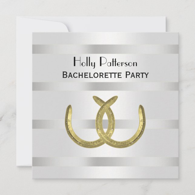 Rustic Golden Horseshoe Silver Wht SQ Bachelorette Invitation (Front)