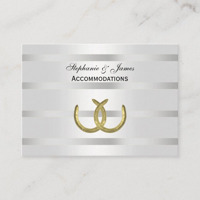 Rustic Golden Horseshoes Silver Wht Accommodations Enclosure Card (Front)