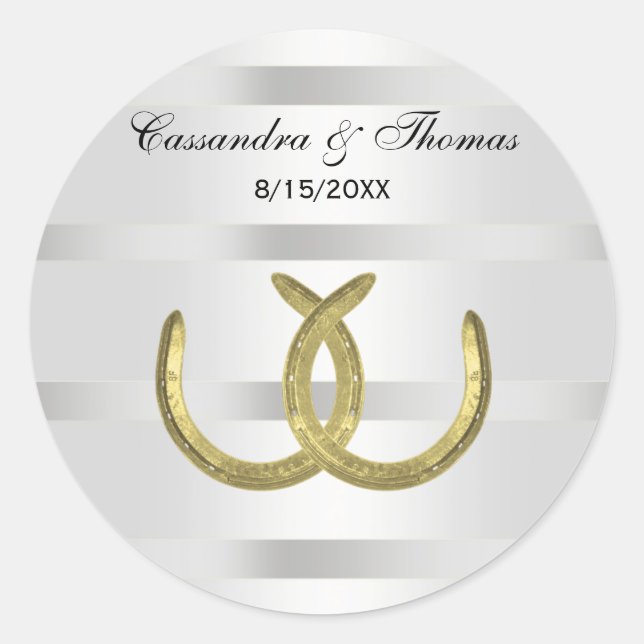 Rustic Golden Horseshoes Silver Wht envelope seals (Front)