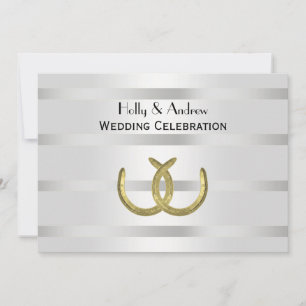 Rustic Golden Horseshoes Silver Wht H Wedding Invitation