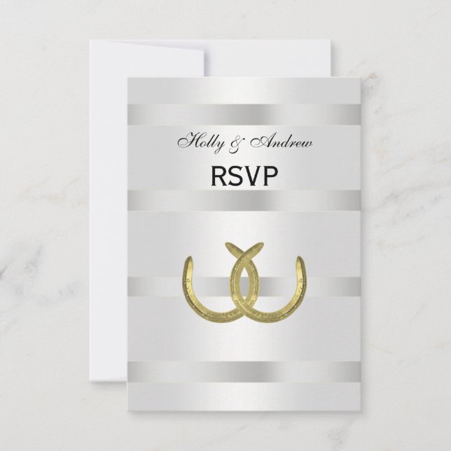 Rustic Golden Horseshoes Silver Wht RSVP (Front)