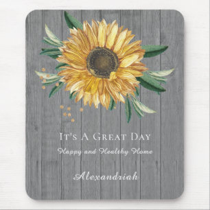 Rustic Golden Sunflower Grey Barn Wood Mouse Pad
