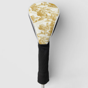 Rustic Golden Sunflower Homestead Toile Pattern Golf Head Cover