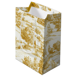 Rustic Golden Sunflower Homestead Toile Pattern Medium Gift Bag