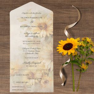 Rustic Golden Sunflowers  All In One Invitation
