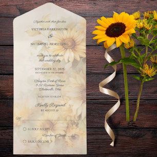Rustic Golden Sunflowers  All In One Invitation