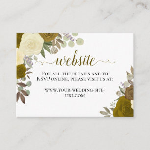 Rustic Golden Watercolor Roses Wedding Website Enclosure Card